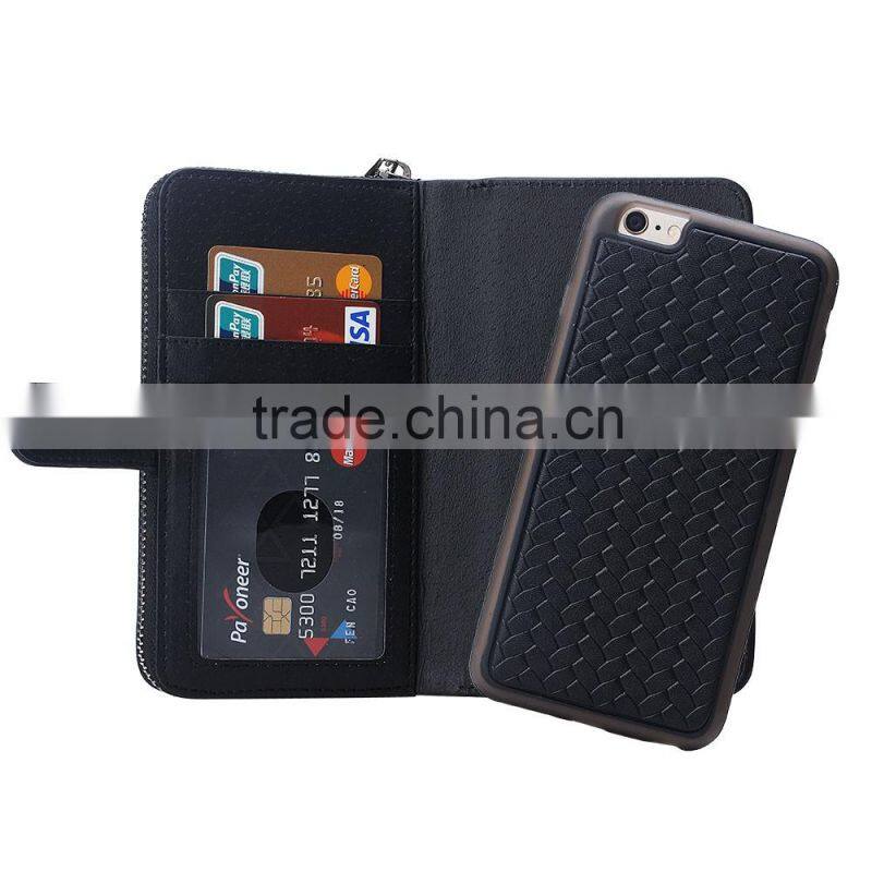 Weave PU Leather Wallet Mobile Phone Cover For Iphone 6Plus