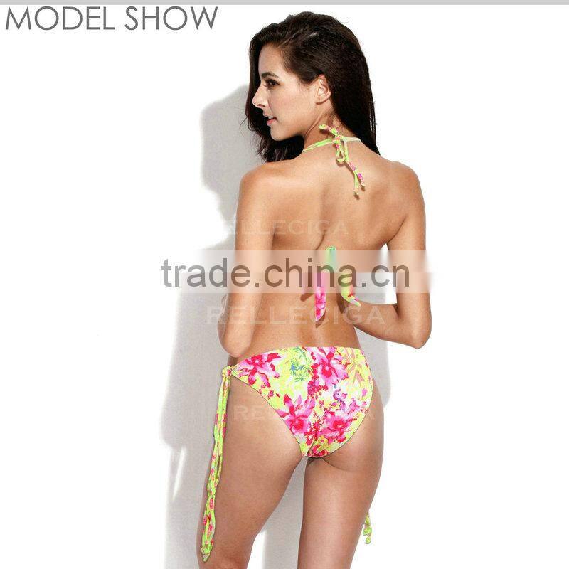 RELLECIGA 2016 OZ Collection - High Contrast Floral Blooming Pattern One-piece Swimsuit with a Trio of Straps at Center Front Op