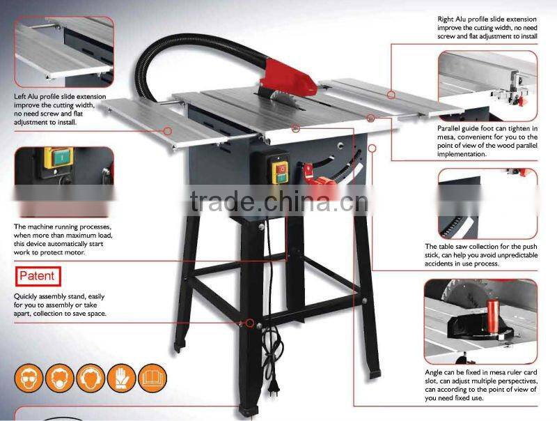 10" Woodworking Machinery Table Saw with 2 Alu profile slide extension table