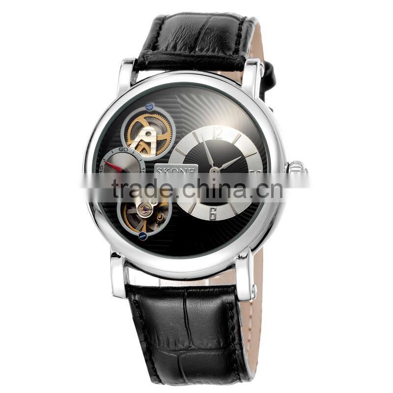 2016 alibaba top sale SKONE genuine leather men cheap automatic watch