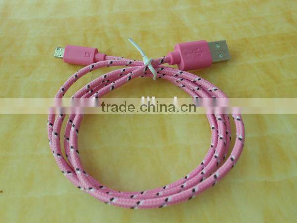 2014 wholesale colorful fabric braided usb data cable