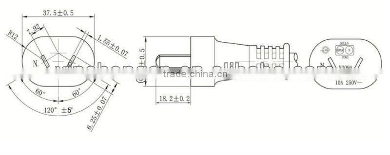 china supplier Argentina type plug power cord for fan heater