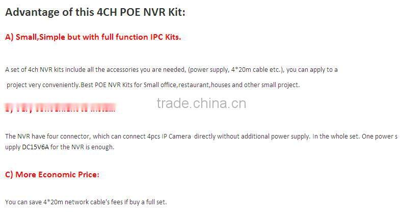 1.3MP Dome Infrared Night Vision IP Camera 960p 4ch Indoor P2P POE NVR Kit