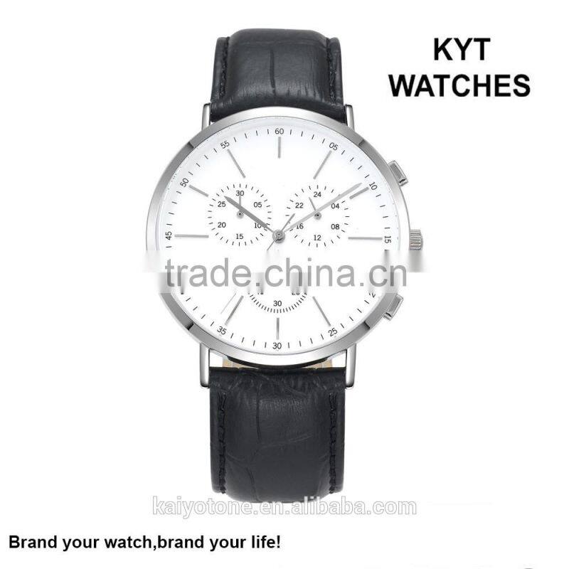2016 KYT custom logo leather 316L stainless steel men chronograph watch