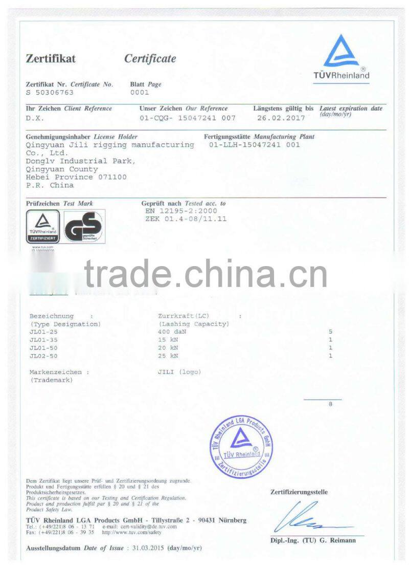 Cargo Lashing Strap/ Ratchet Tie Down Strap quick release buckle truck