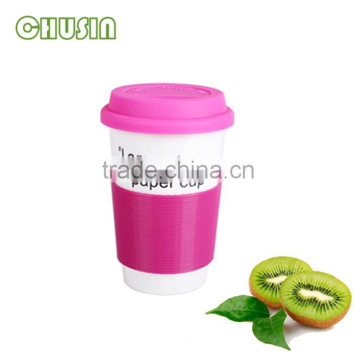 high quality BPA free ceramic espresso cups with silicone sleeve and lid