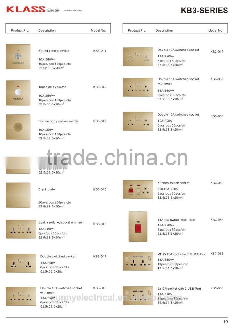 British style brushed aluminum golden 15A switched socket