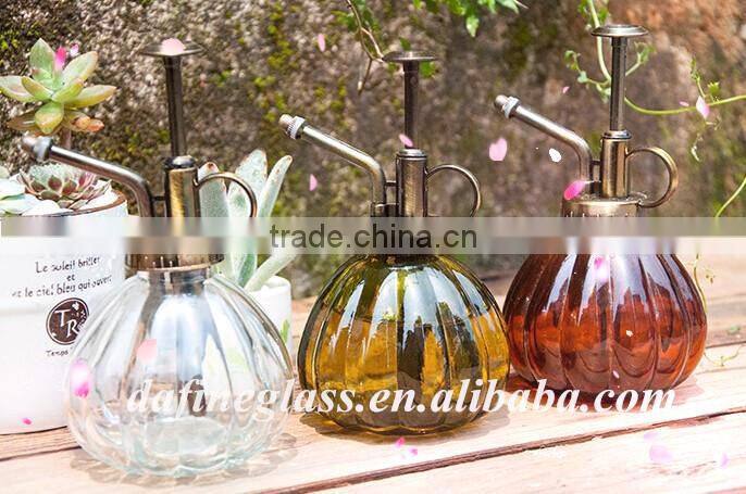 Retro colored glass plant watering pot with hand sprayer 250ml,glass garden watering can