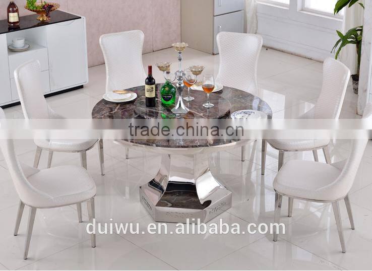 2016 modern stainless steel base rotating marble table top round dining table
