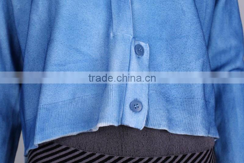 Famous products womens' V neck long sleeve cardigan cotton knitted sweater with button &spray print