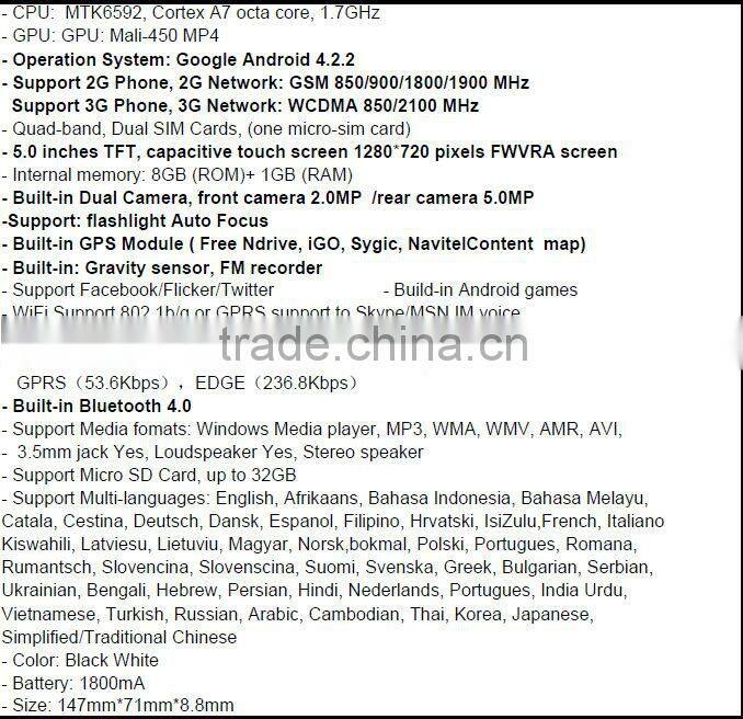 Star Z2 cell phone with MT6592 Octa Core HD screen 1280*720 pixels