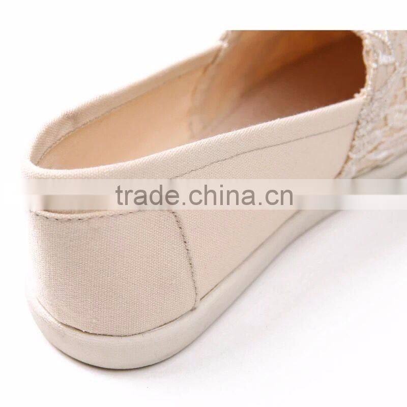 2016 latest shoes casual lace material women flat injected shoes
