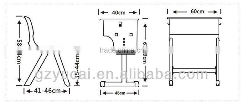 Adjustable wooden single school desk and chair