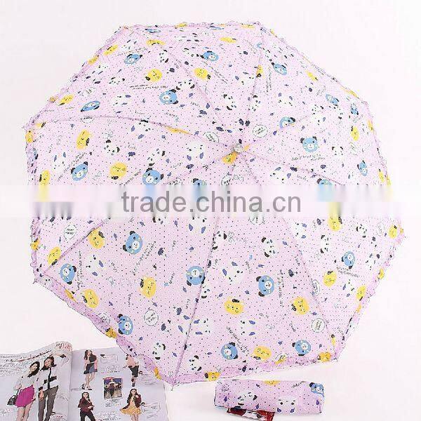 Fashion Little Bear Print Polka Dot Triple Folding Umbrella