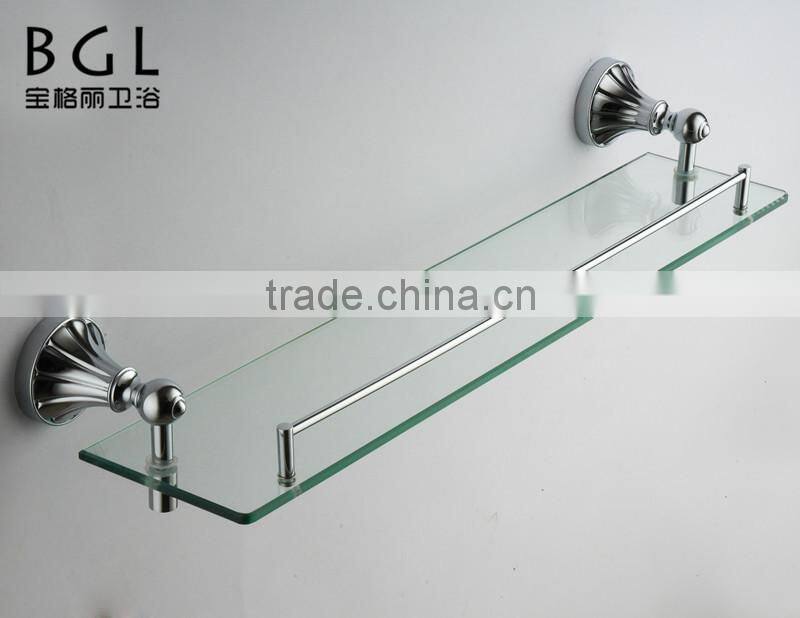 New design Zinc alloy Chrome plated Wall mounted bathroom accessories Glass shelf with safe bar