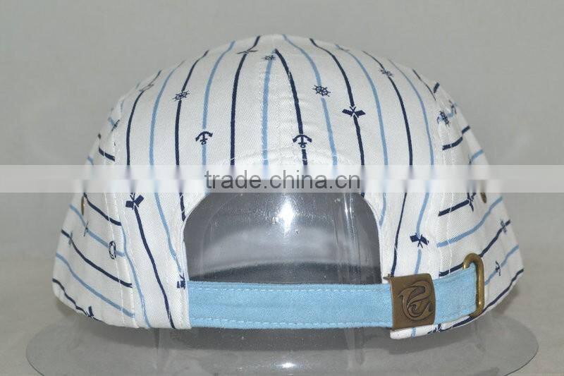 Guangzhou hat factory professional custom 100% polyester / 5 panel/black stripes/black label mark/flat brim hat