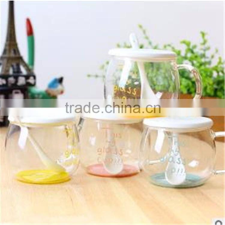 High borosilicate material creative fruit glass cup with ceramic spoon and lid for restaurant