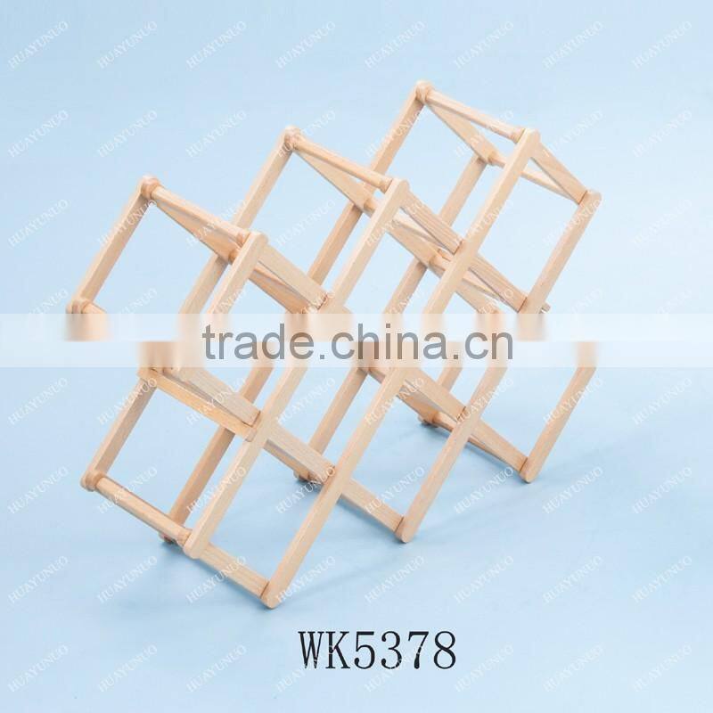 Natural Rubber Wood Folding 8 Wine Bottle Holder WK5378