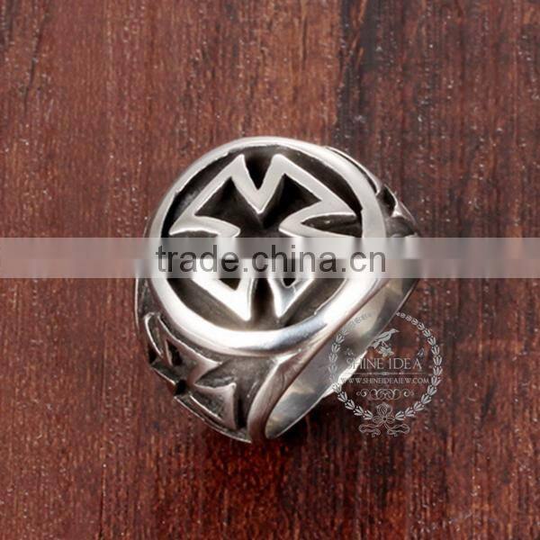 20MM Stainless steel vintage antiqued silver cross symbol ring steam punk jewelry 6240016