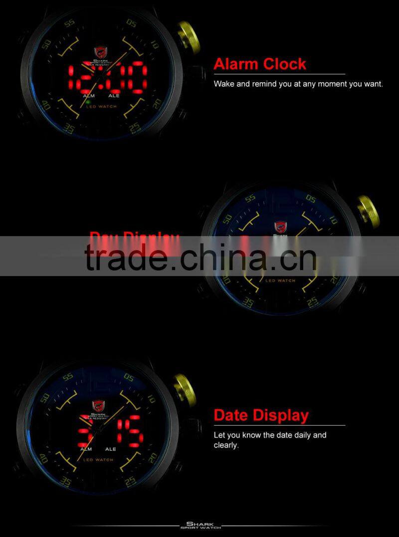 Military SHARK Analog LED Stainless Steel Sport Quartz Wrist Men Digital Watch