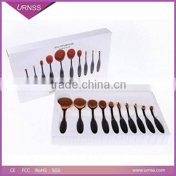Hot sale Professional 10pcs Oval Toothbrush Makeup Brushes Set