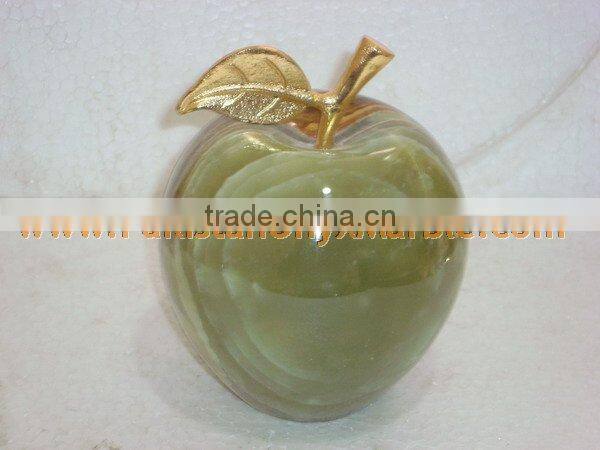 PAKISTAN SUPPLIER WHOLESALE 2017 NATURAL STONE ONYX APPLE WITH BRASS LEAF HANDICRAFTS