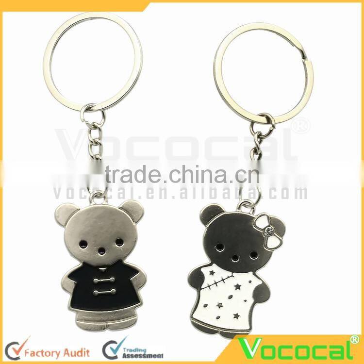 1 Pair of Cartoon Bear Couple Style Pendant Metal Keychain Key Ring Silver Hanging Ornament