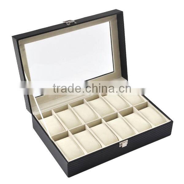 2017 Hot Selling 12 Slot PU Carbon Fiber Pattern Packing Box For Watch, Exquisite Display Boxs For Watch