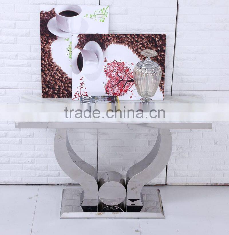 marble top console Table with Contemporary stainless steel base