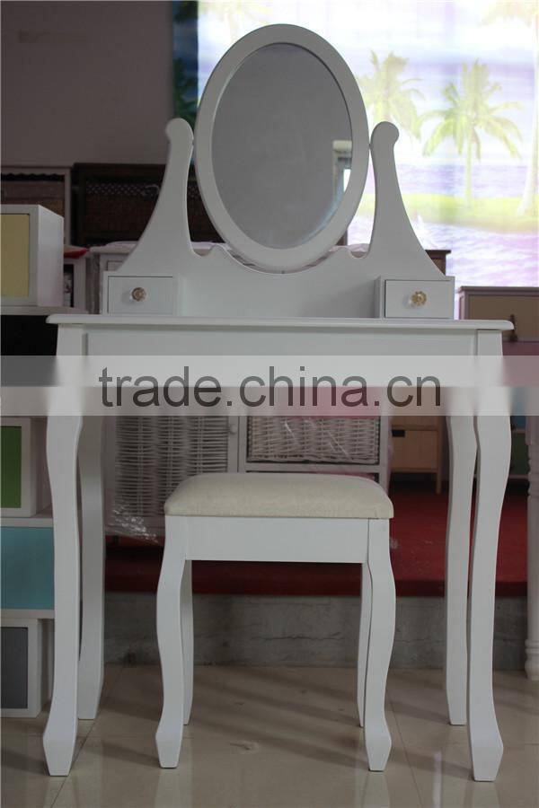 European Style Solid Wood Makeup Table Set With Stool Bedroom Dresser Simple Modern Ivory White Cosmetic Table With Mirror