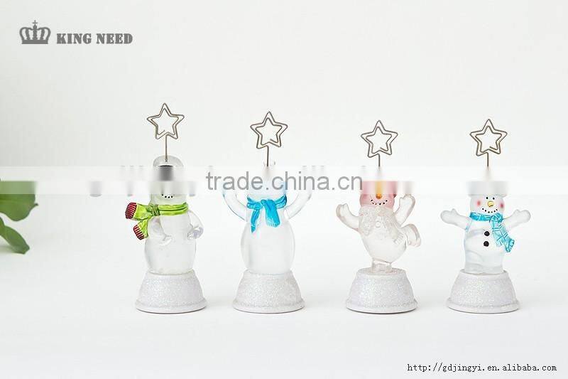 led acrylic crystal snowman with metal star white base name card holder for Christmas decoration
