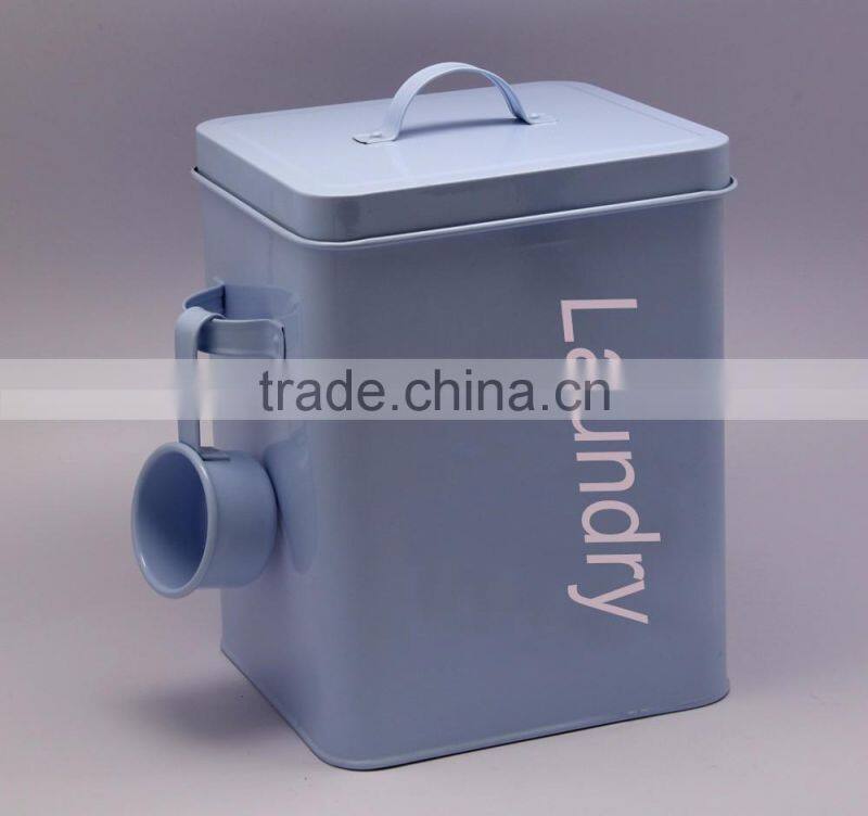 Vintage Metal Laundry Storage Tin in Light Blue