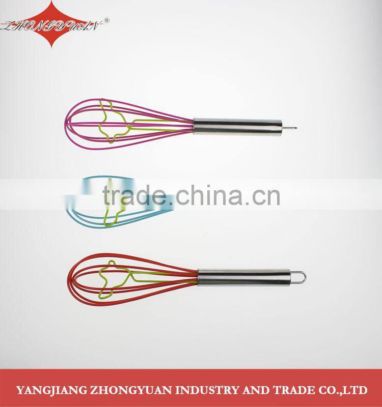 8.5-inch silicone coated wires egg whisk with stainless steel handle