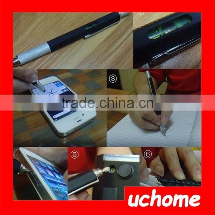 UCHOME 2017 Popular multi function 5 In 1 Gradienter touch stylus screwdriver ruler ballpoint multi tool pen