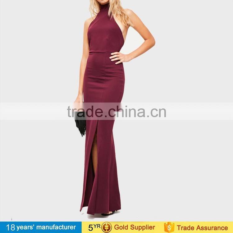 2017 women party long wedding evening maxi dresses Sexy mermaid halter backless split cocktail dresses for prom night