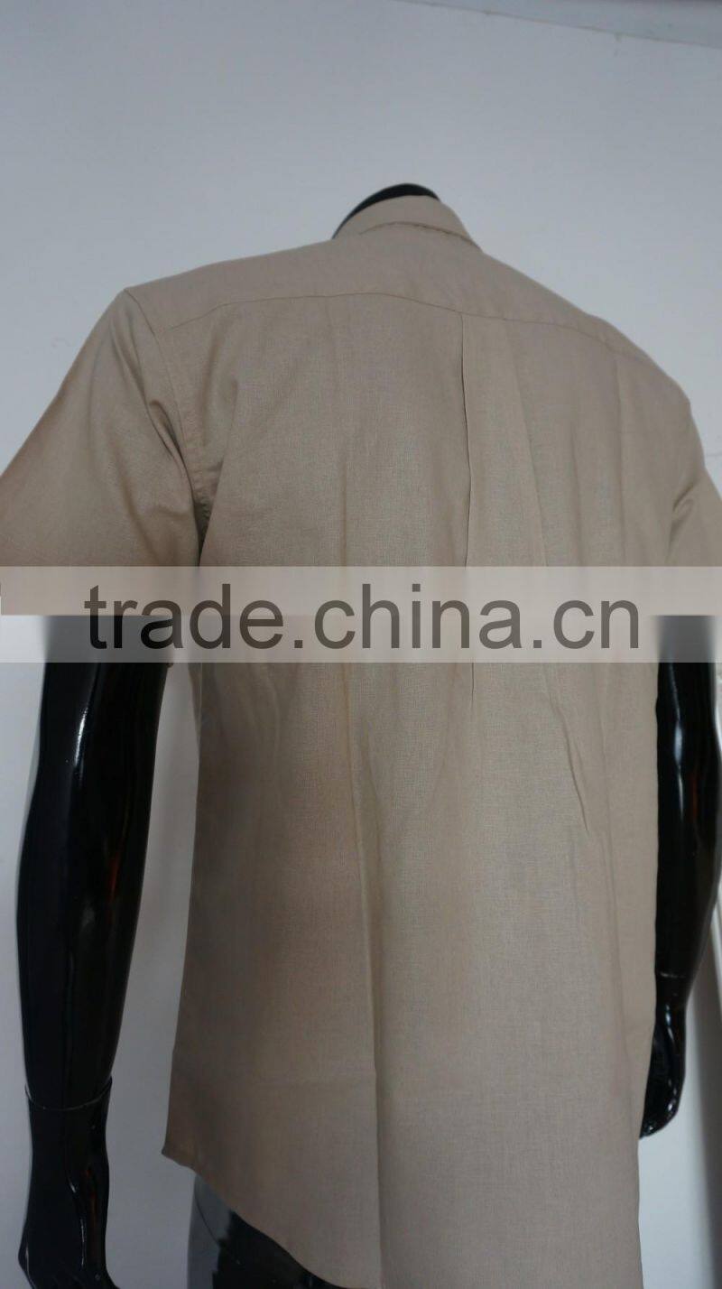 2017 OEM design cotton&linen men's short sleeve shirt