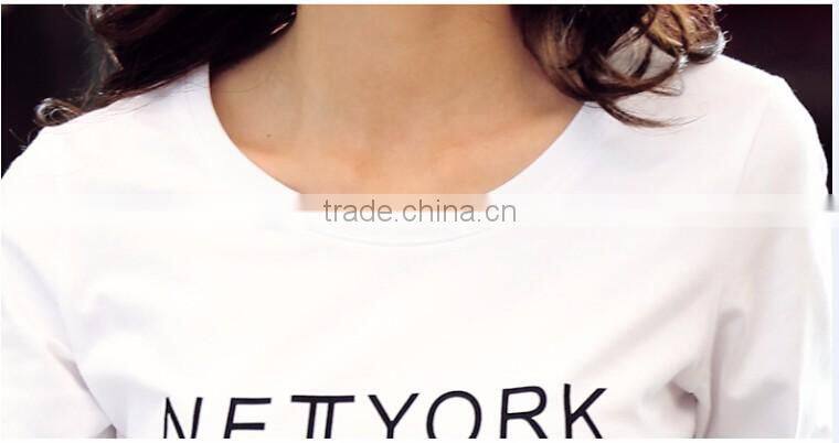 Customized manufactorying 100% cotton long pattern long-sleeve T shirt for ladies