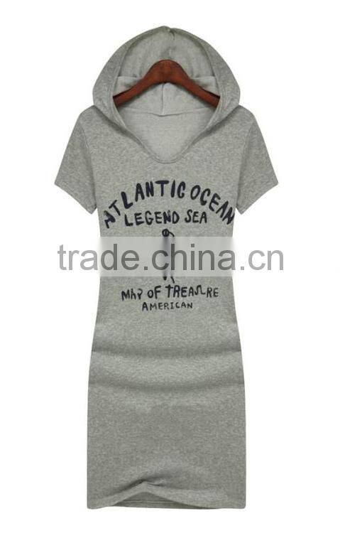 Custom silk screen printing logo cotton french terry slim fit short sleeve sweat hoodie dress for women