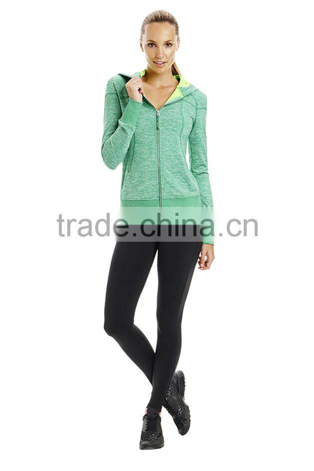 fashion yoga clothing women plain zip up fitness hoodie