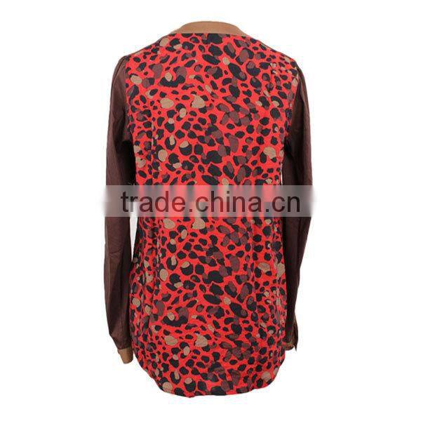 New arrival cotton poplin long sleeve red leopard printed shirts for ladies