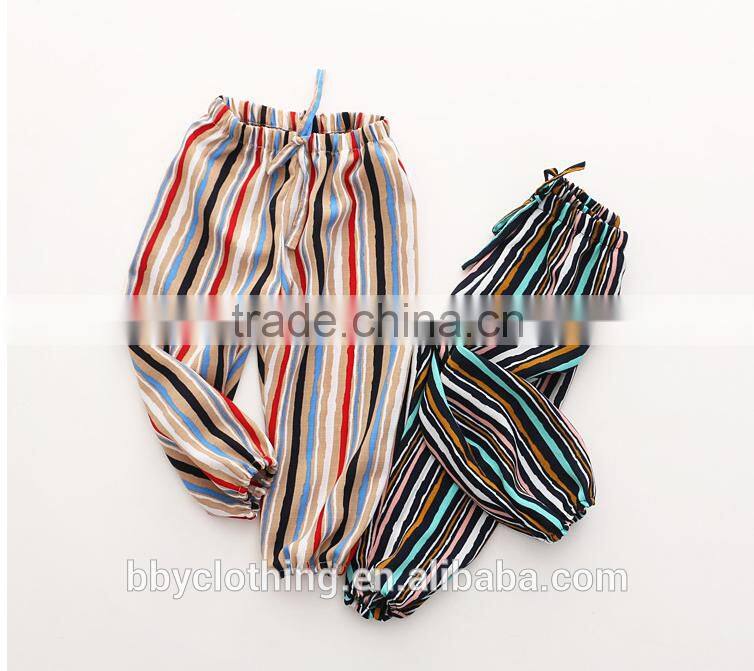 Baby trousers of 2-7 yearls old strip loose girls casual pants for summer