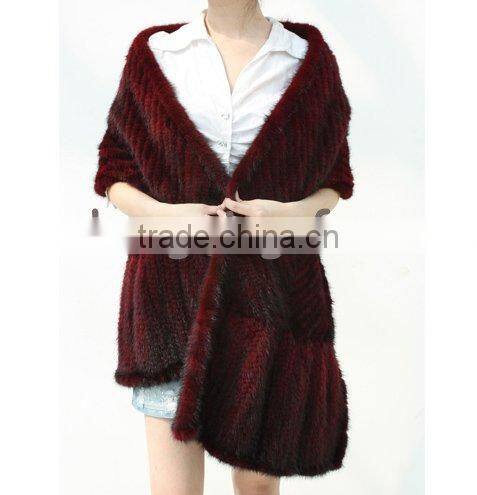 CX-B-M-46D Best Selling Wholesale Knit Mink Fur Lady's Latest Design Shawl