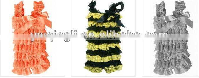 Hot sale ! Fashionable Girls Boutique Children Summer Lace Romper with Straps and Bow for Infant ,Toddler