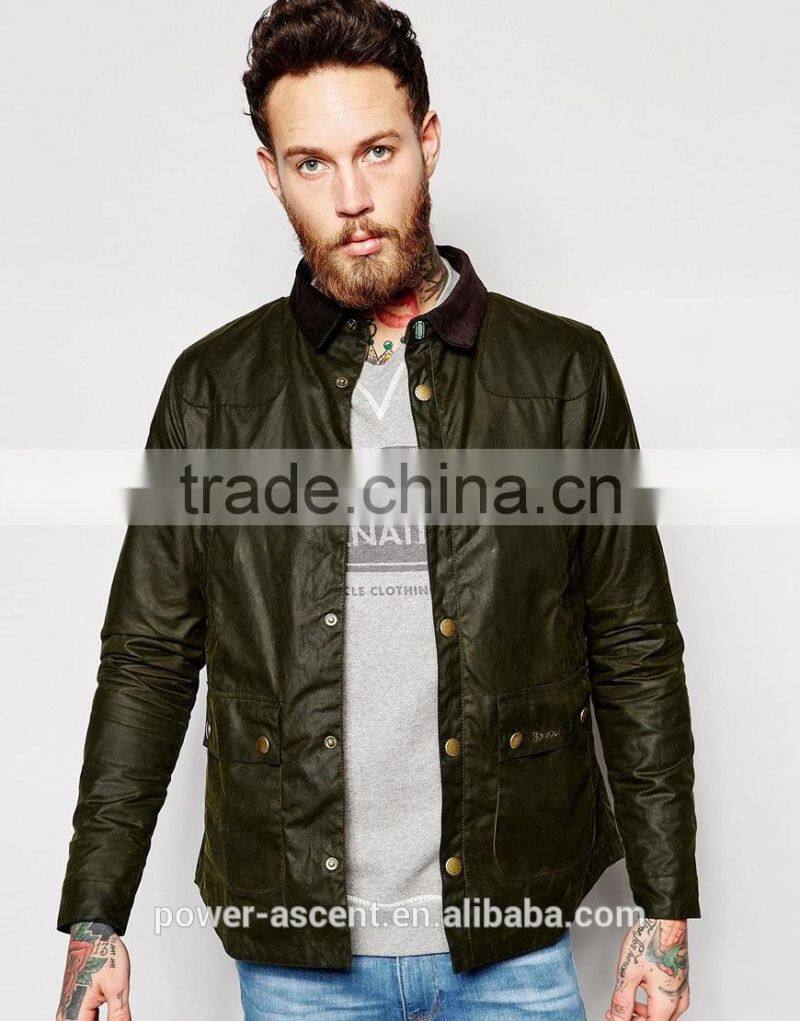 2016 men's green leather cotton Wax Jacket Slim Fit