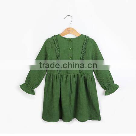 Fashion Green Baby Colthes Children Frocks Designs Ruffle Long Sleeve Warm Girl Dress