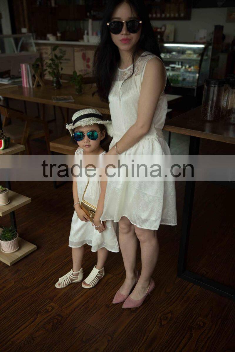 COOL KID ZONE summer white sleeveless chiffon princess dress matching mother and daughter dress