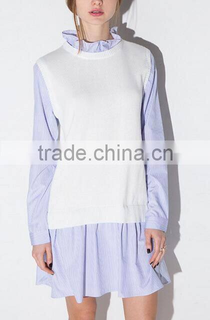 Runwaylover EY2189D Ladies Falbala Collar Fashion Splice Casual Dress