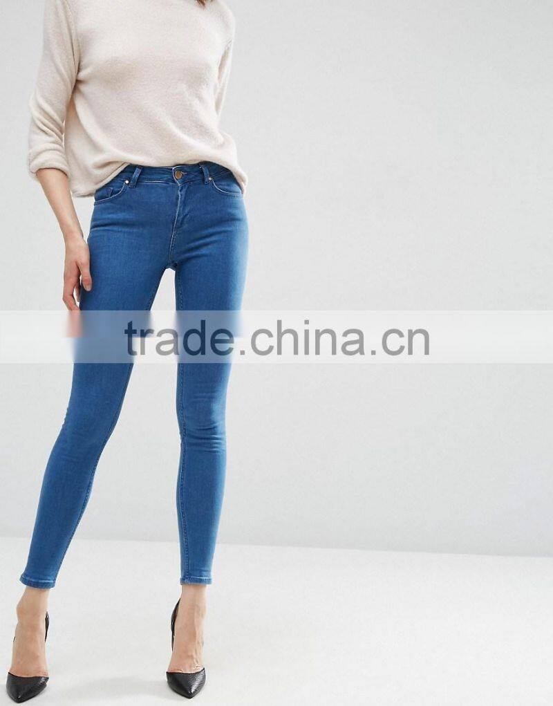 High quality stretch skinny slim fit five pocket jeans used look for lady