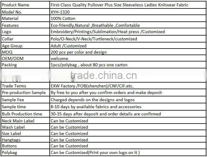 First-Class Quality Pullover Plus Size Sleeveless Ladies Knitwear Fabric