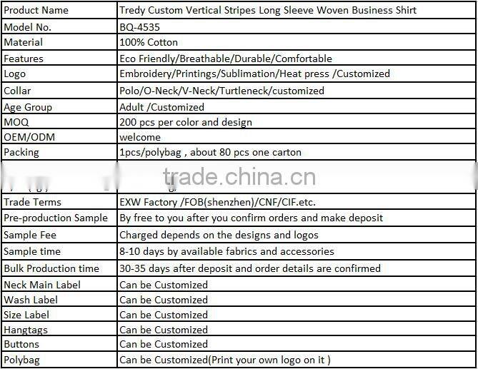 Tredy Custom Vertical Stripes Long Sleeve Woven Business Shirt